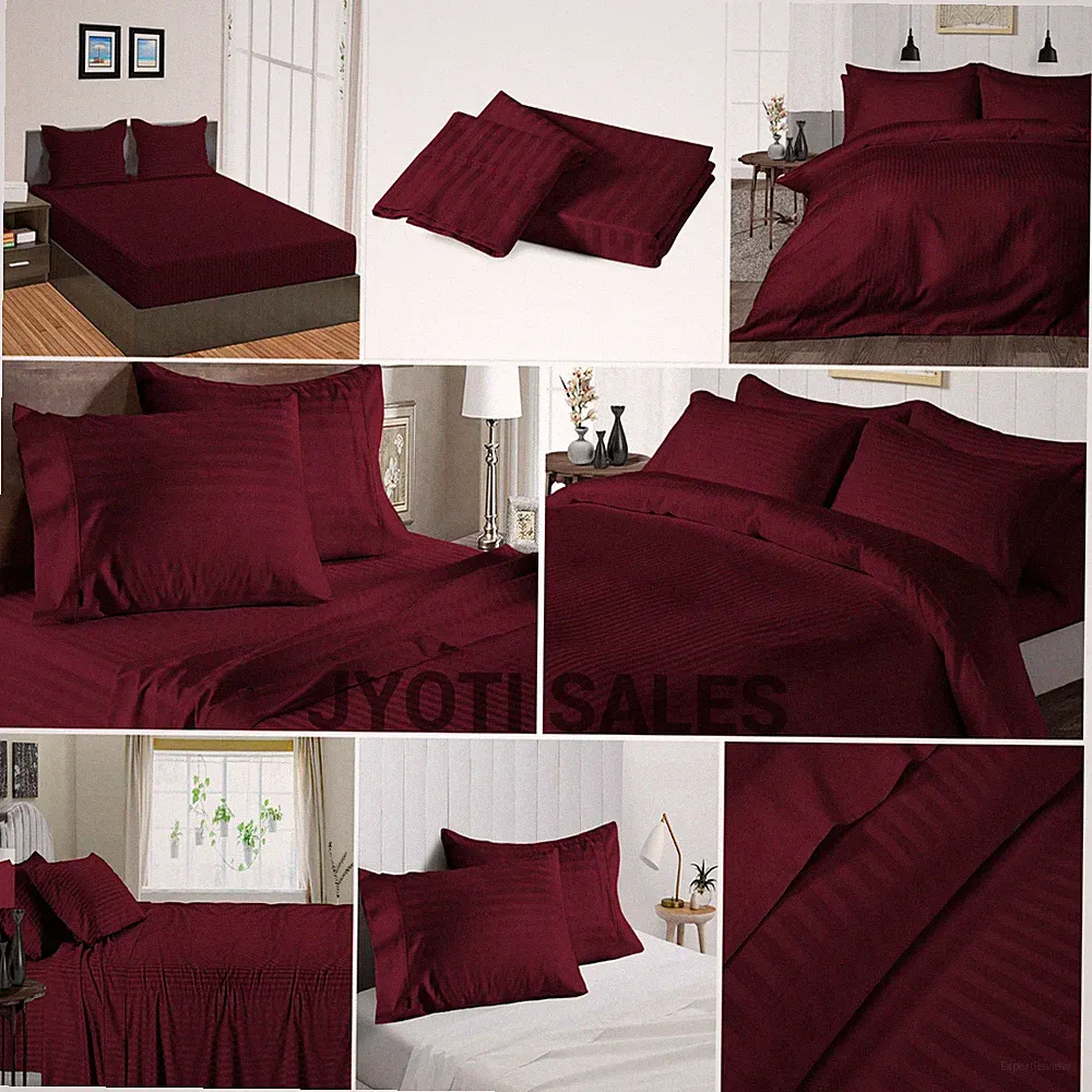 100% Egyptian Cotton 1200 Thread Count Wine Stripe Select Sheets OR Duvet Covers
