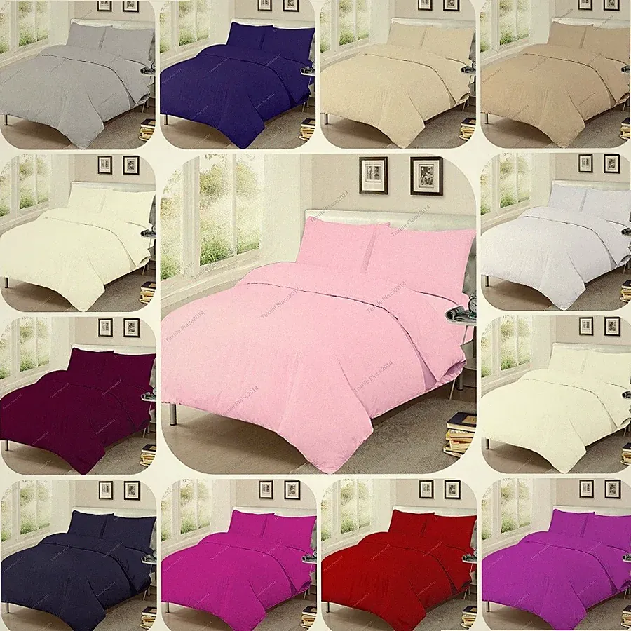 100% Egyptian Cotton 200TC Duvet Quilt Cover Pillowcases Bedding Sets, All Sizes