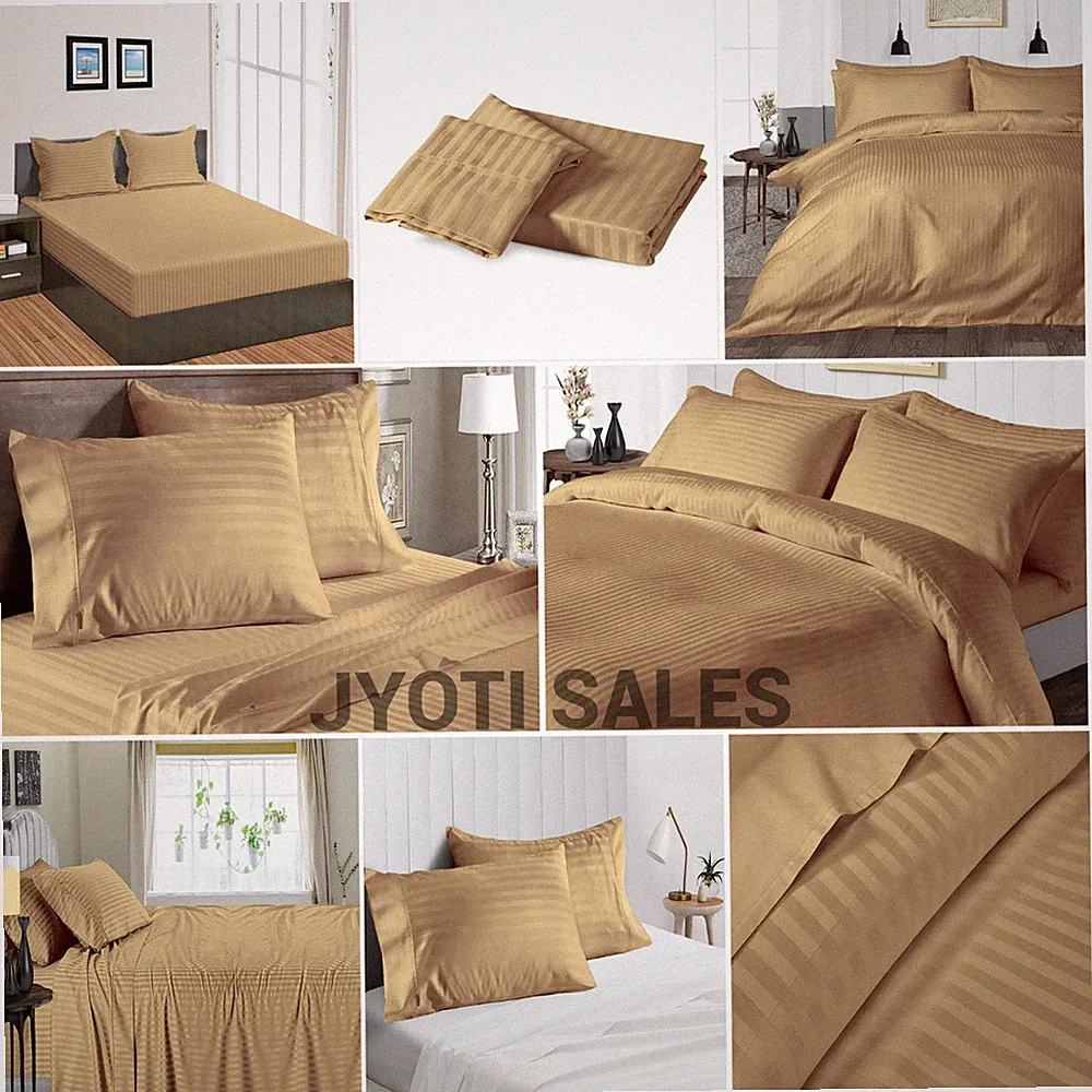 100% Egyptian Cotton 1000 Thread Count Taupe Strip Select Sheets OR Duvet Covers