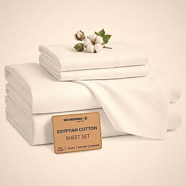 100% Egyptian Cotton Sheets Queen Size – Cooling Sheets, Soft Breathable Whit...