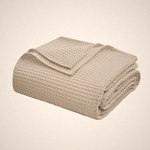 100% Egyptian Cotton Waffle Weave Throw Blanket King - 104*90'', Light Khaki