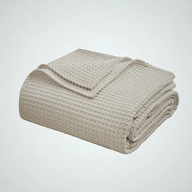 100 Egyptian Cotton Waffle Weave Throw Blanket Queen Light Khaki Soft 90x90