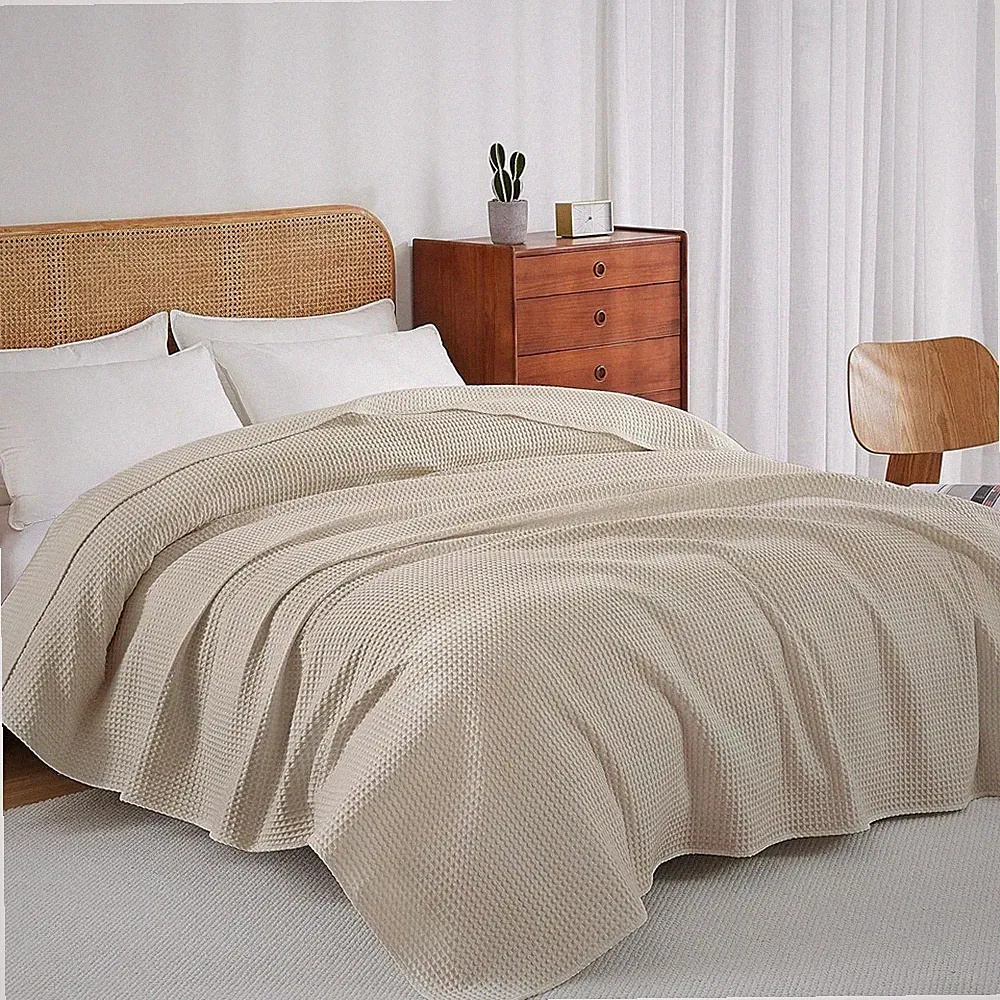 100% Egyptian Cotton Waffle Weave Throw Blanket Soft Lightweight Bed Couch Blank