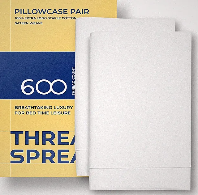 100% Pure Egyptian Cotton Pillow Cases - 600 Thread Count Pillow Cases Queen/Sta