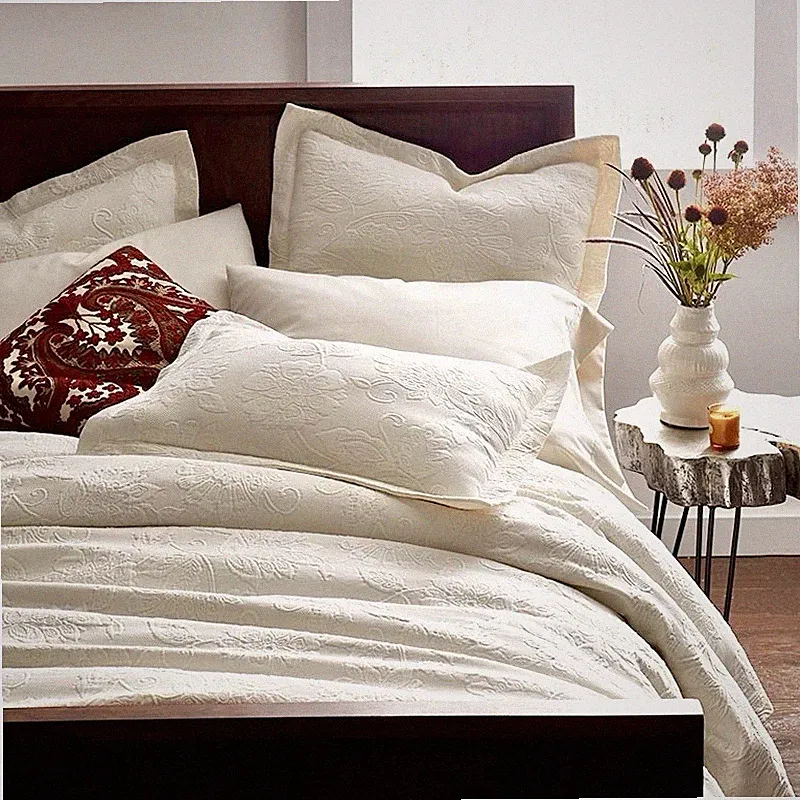 Company Store KING Coverlet + TWO Euro SHAMS Mateliesse Egyptian Cotton IVORY