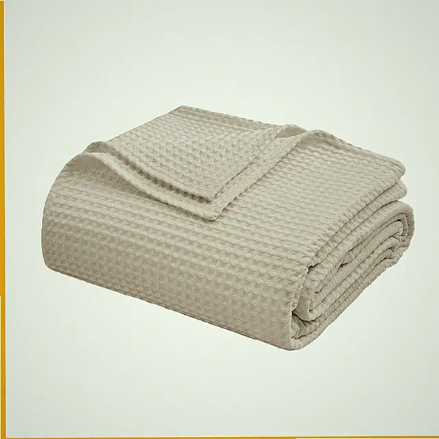 Egyptian Cotton Waffle Weave Throw Blanket King Size 104x90 Light Khaki Home Dec