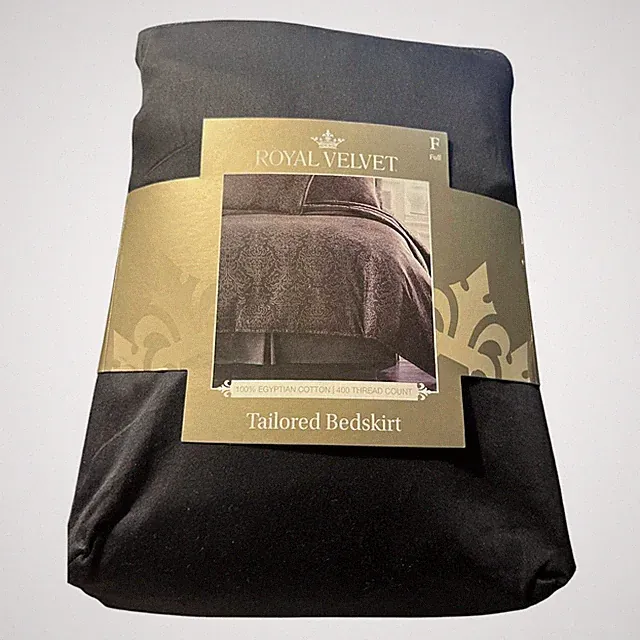 JCPENNEY ROYAL VELVET TAILORED BEDSKIRT FULL 16" DROP BLACK 100% EGYPTIAN COTTON