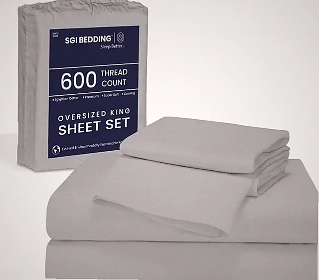 Luxury 120" x 80" King Sheet Set - 100% Egyptian Cotton, Silver