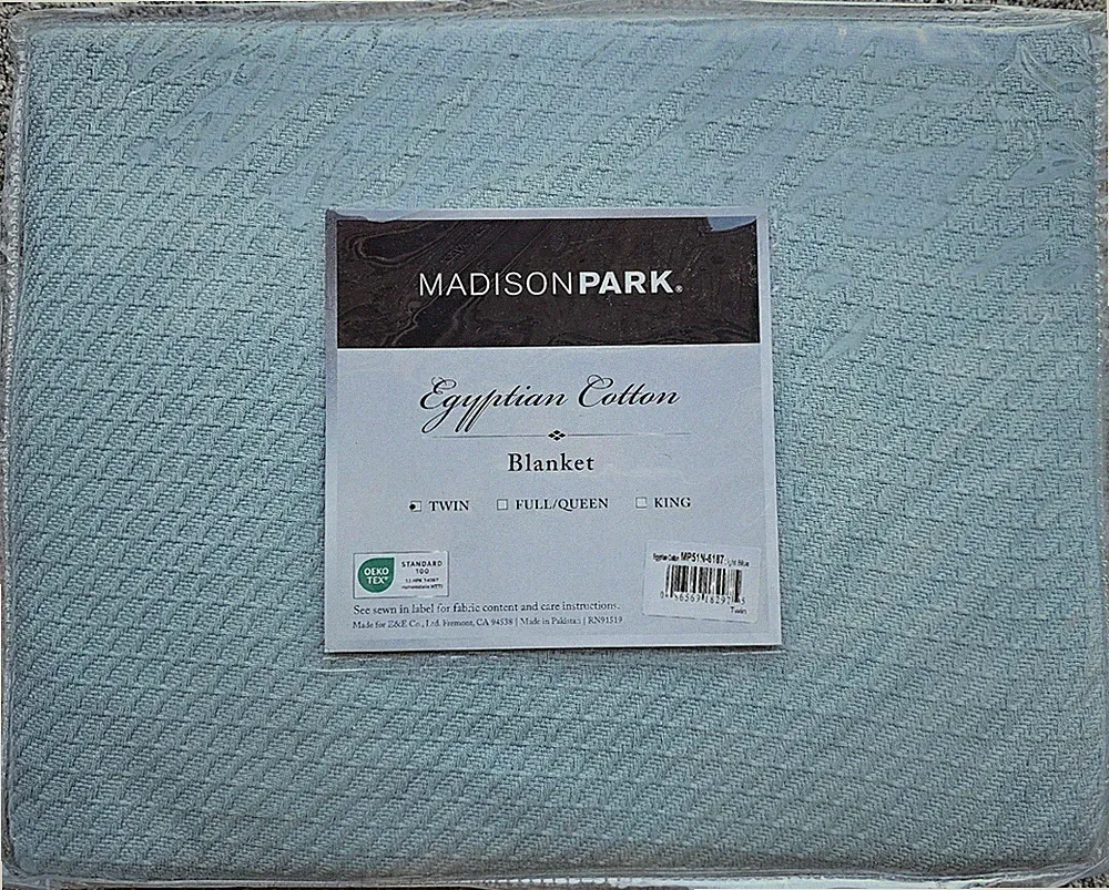 Madison Park Egyptian Cotton TWIN Blanket Light Blue