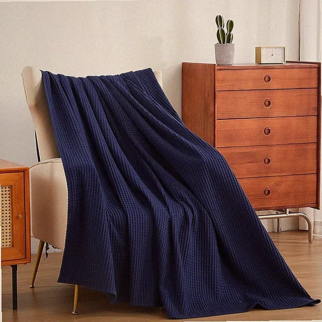 Queen 90" x 90" Egyptian Cotton Waffle Weave Throw Blanket Soft Lightweight Bed