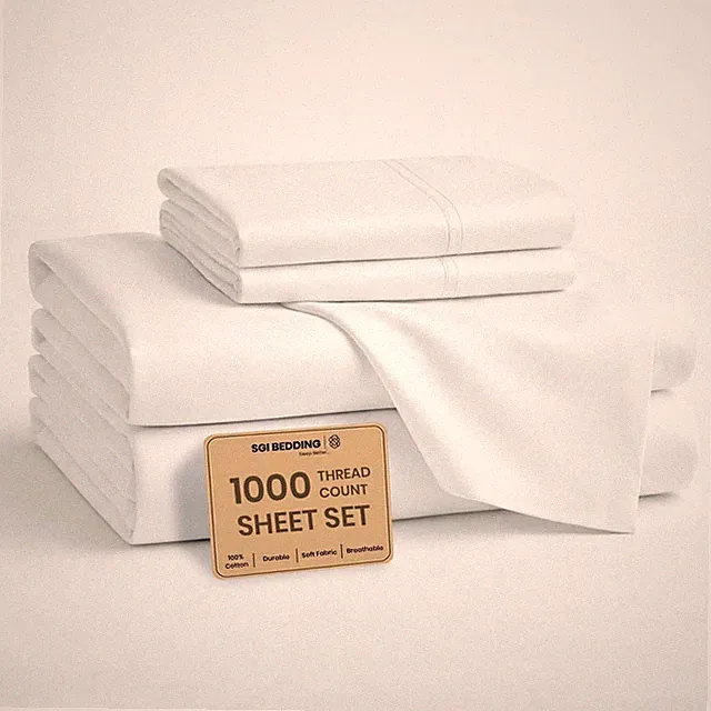 SGI 1000 Thread Count King Sheet Set - 100% Egyptian Cotton - Deep Pocket White