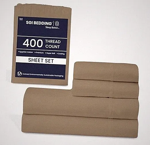 SGI 400 Thread Count 100% Egyptian Cotton Sheet Set Ultra Queen 10 - Taupe