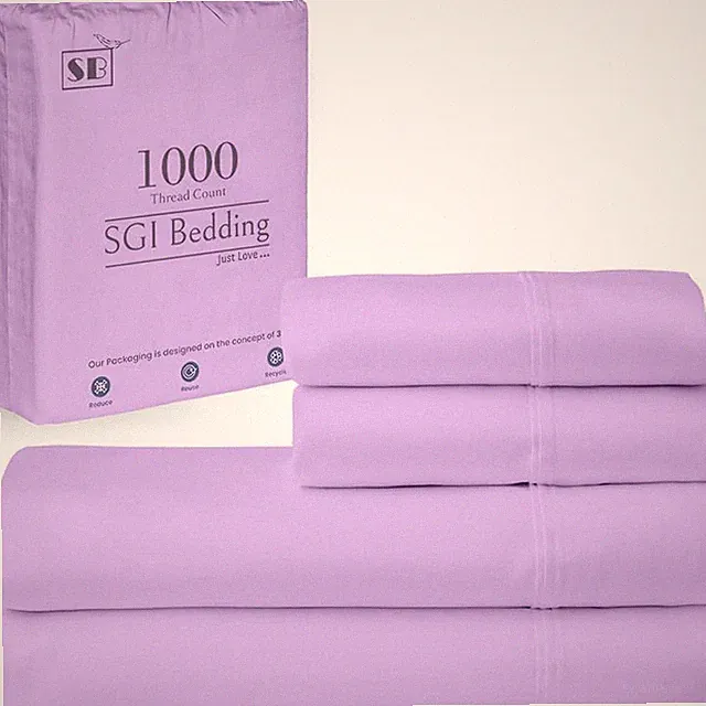 SGI King Sheet Set - 1000TC Egyptian Cotton, Ultra Soft, Deep Pocket - Lilac