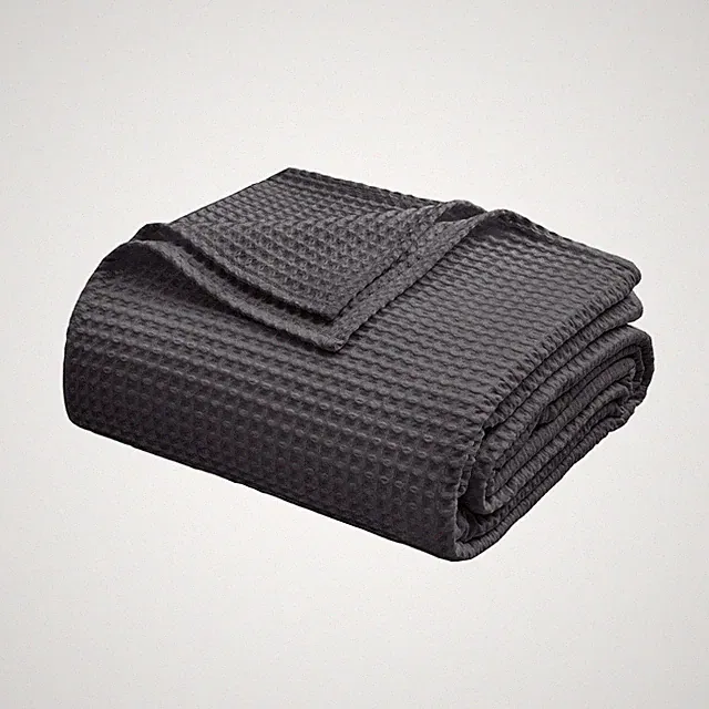 Twin 66" x 90" Dark Grey 100% Egyptian Cotton Waffle Weave Throw Blanket