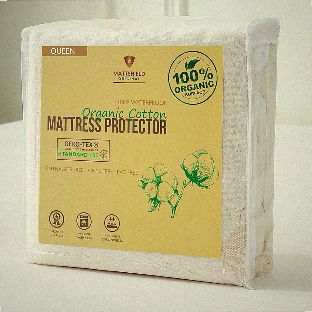 Waterproof Organic Mattress Protector Queen - Organic Cotton Breathable Mattress
